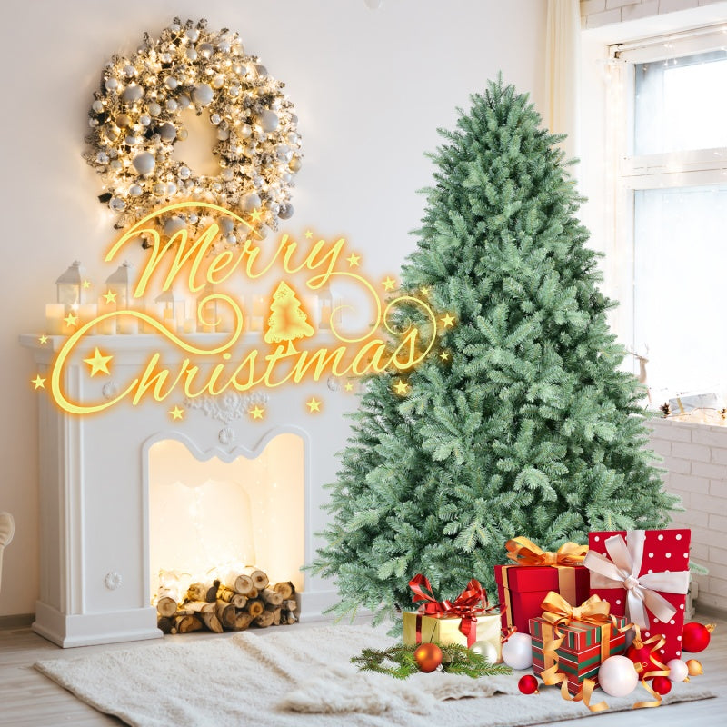 Multiple green Christmas trees of different heights arranged together