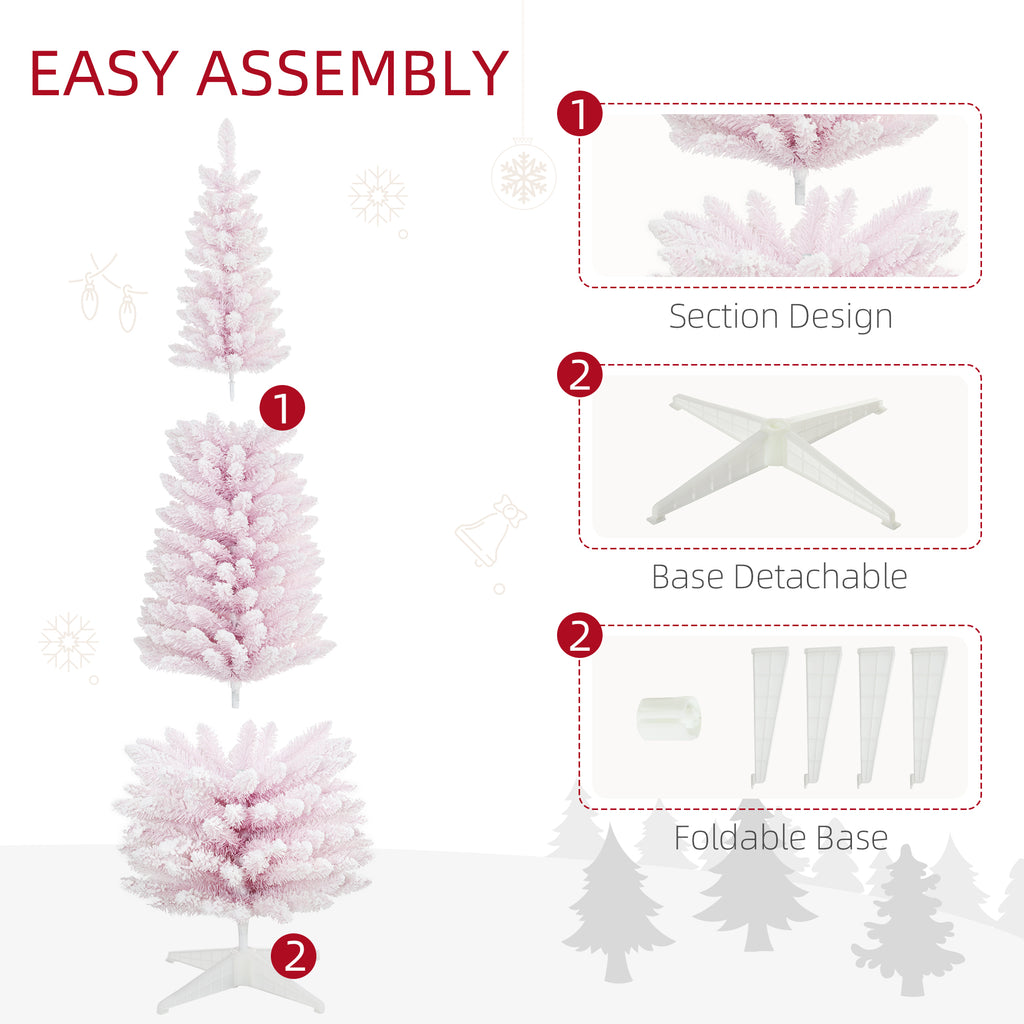 Full view of 7ft pink pencil Christmas tree as focal point in holiday home decor