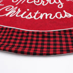 Christmas tree skirt with classic plaid edging in black and red tones for holiday ambiance