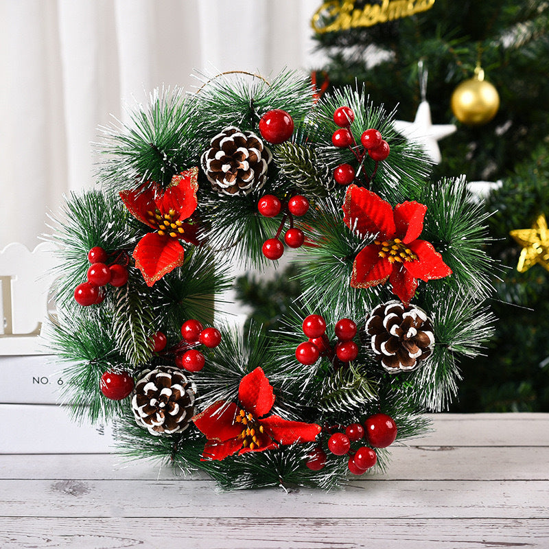 Large garland with big knots and white fruits for holiday display