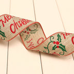 Festive red and green polka dot linen webbing ribbon for Christmas home decor