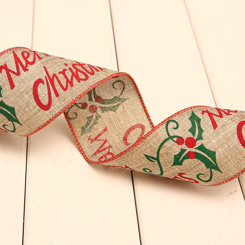Festive red and green polka dot linen webbing ribbon for Christmas home decor