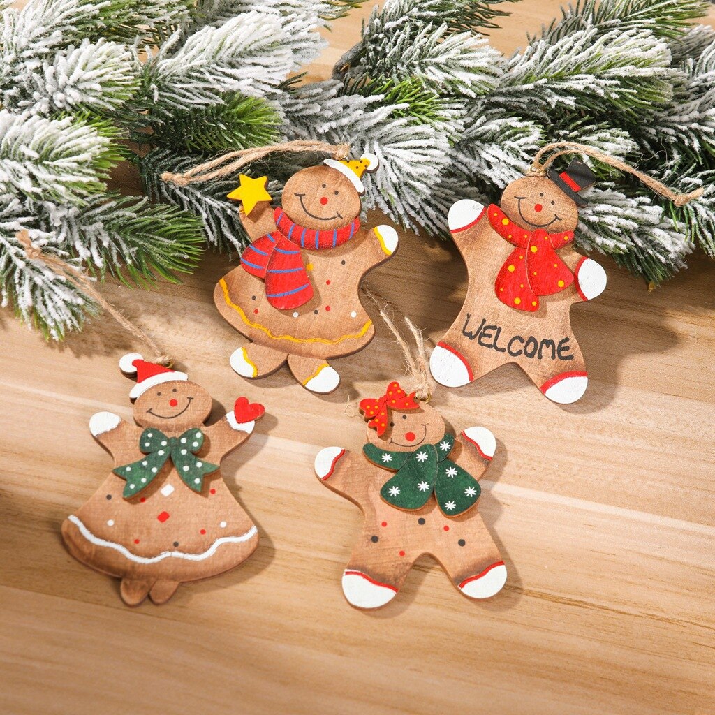 Festive wooden gingerbread man ornament with bow detail