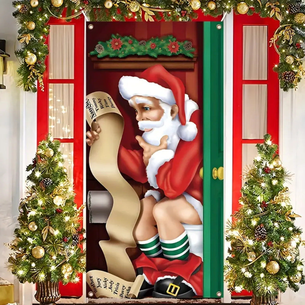Christmas door curtain decoration showcasing traditional holiday festive elements