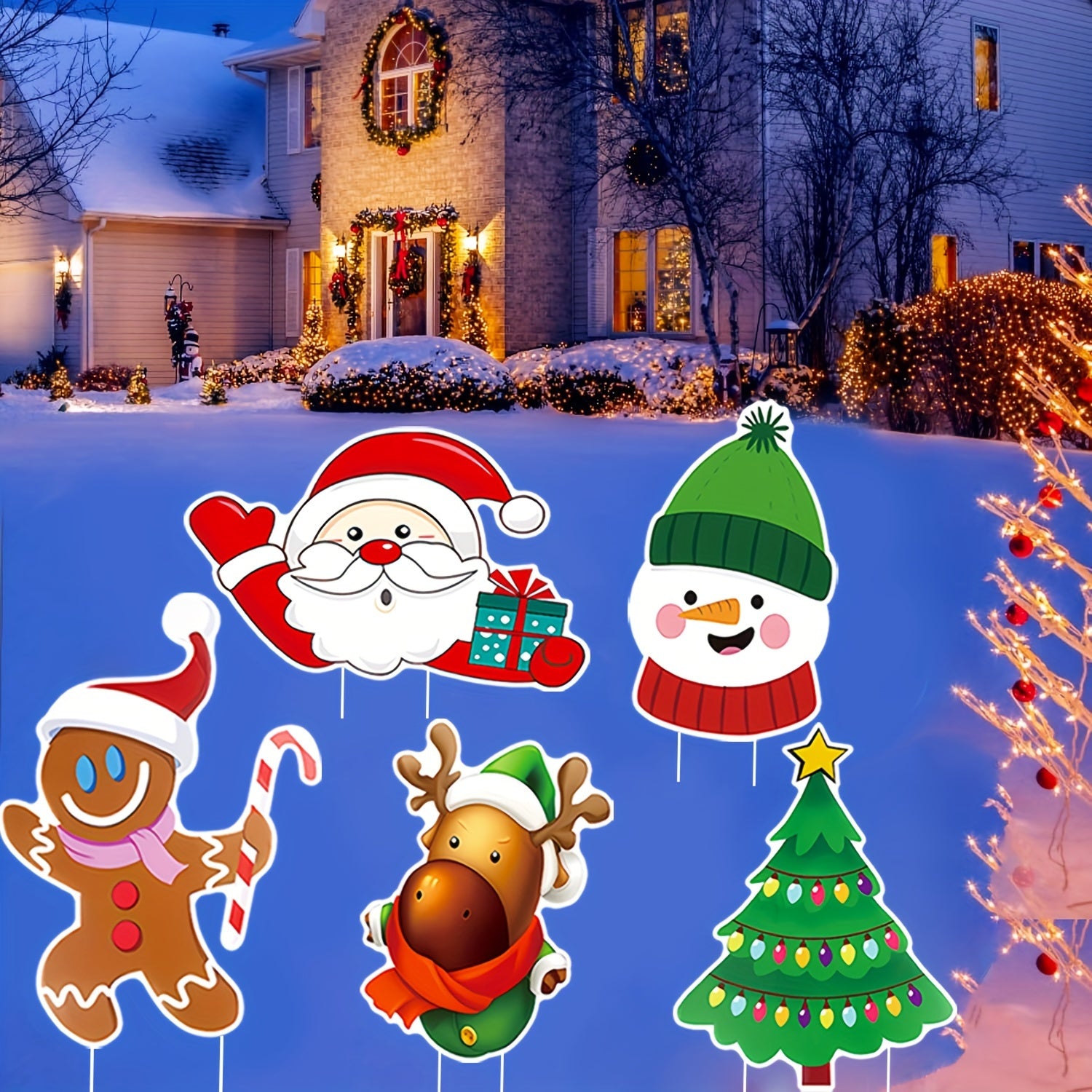 Seasonal outdoor Christmas porch and lawn decorations