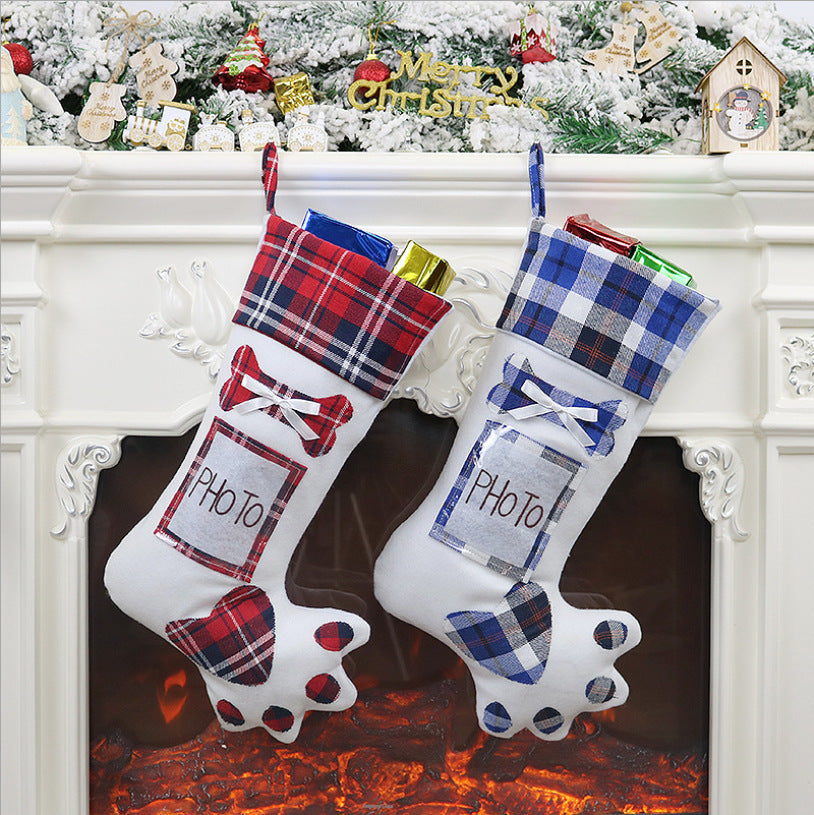 Dog paw Christmas stocking hanging for holiday display