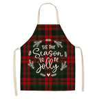 Close-up view of cotton linen apron showcasing Christmas design details