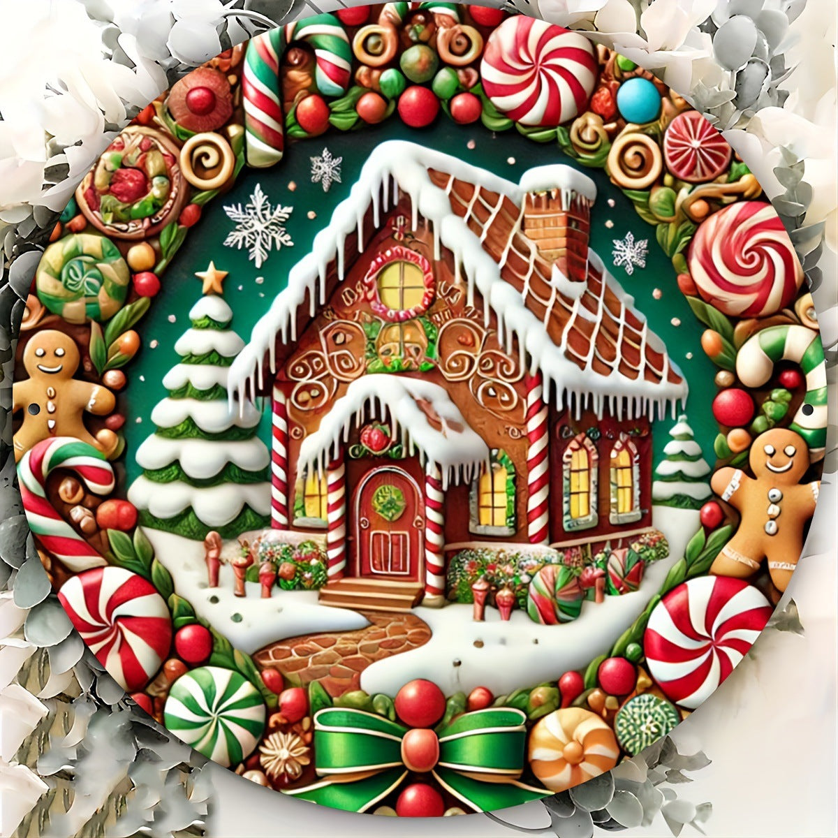 Gingerbread Christmas Round Wooden Sign Door Hanging Secondary image