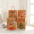 Elegant kraft paper rope bag featuring festive elk and snowflake design