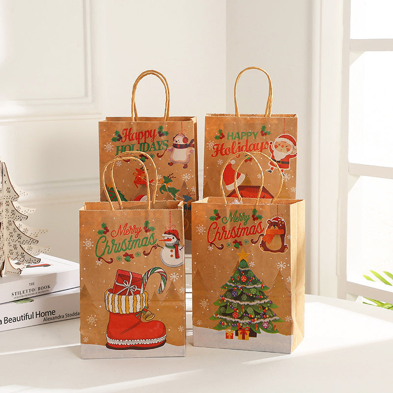 Elegant kraft paper rope bag featuring festive elk and snowflake design