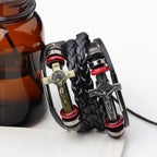Unisex leather faith bracelet with cross pendant in gold and silver