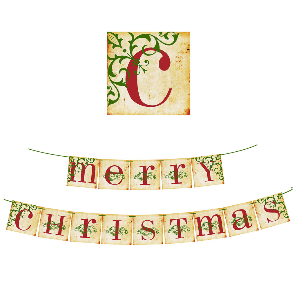 Festive vintage Christmas flag banners ready for holiday party decoration
