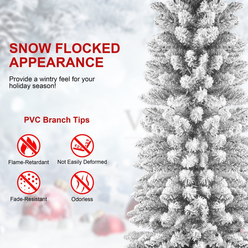Full view of flocked pencil tree with natural lighting