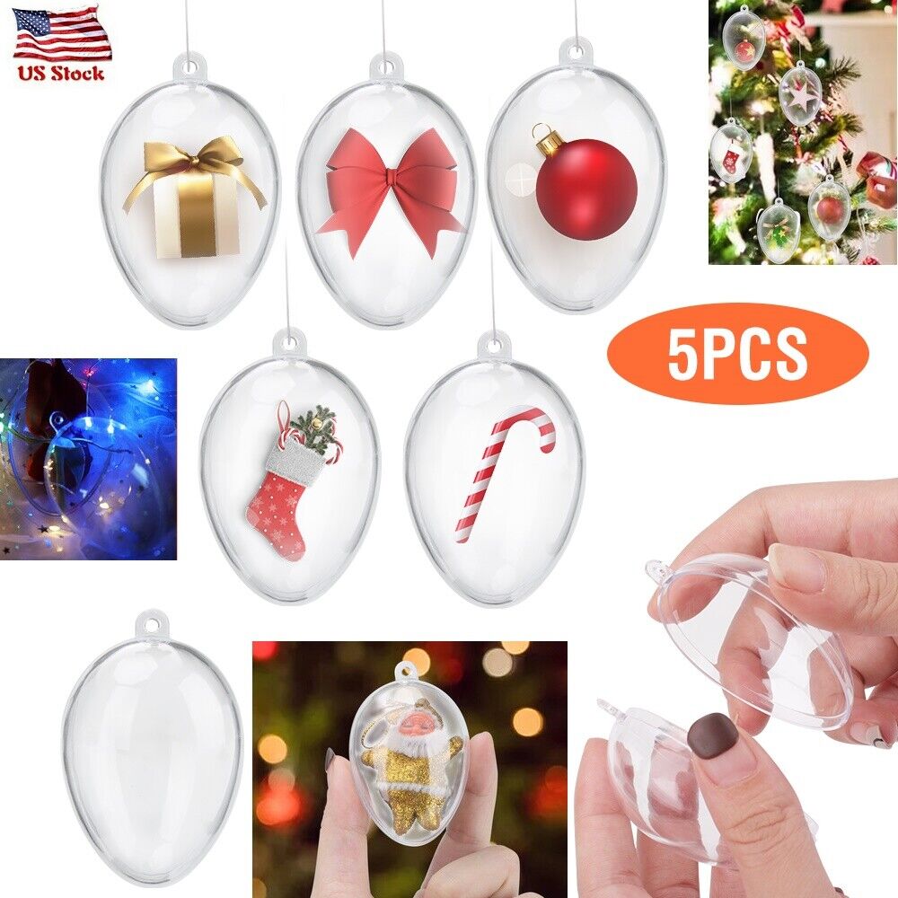 Close-up of clear ornament ball reflecting warm Christmas tree lights