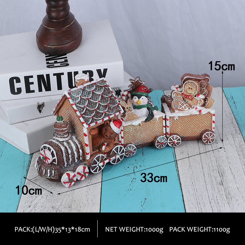 Resin gingerbread train ornament with European holiday charm