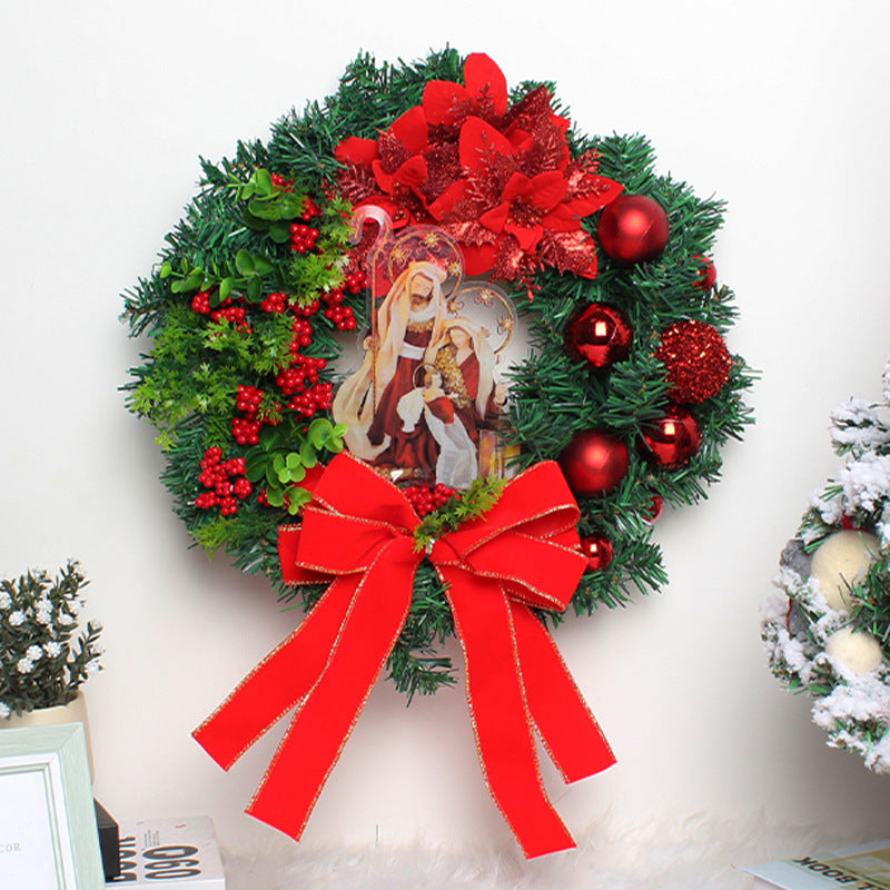 Illuminated Christmas garland with Jesus symbol for mantle decor