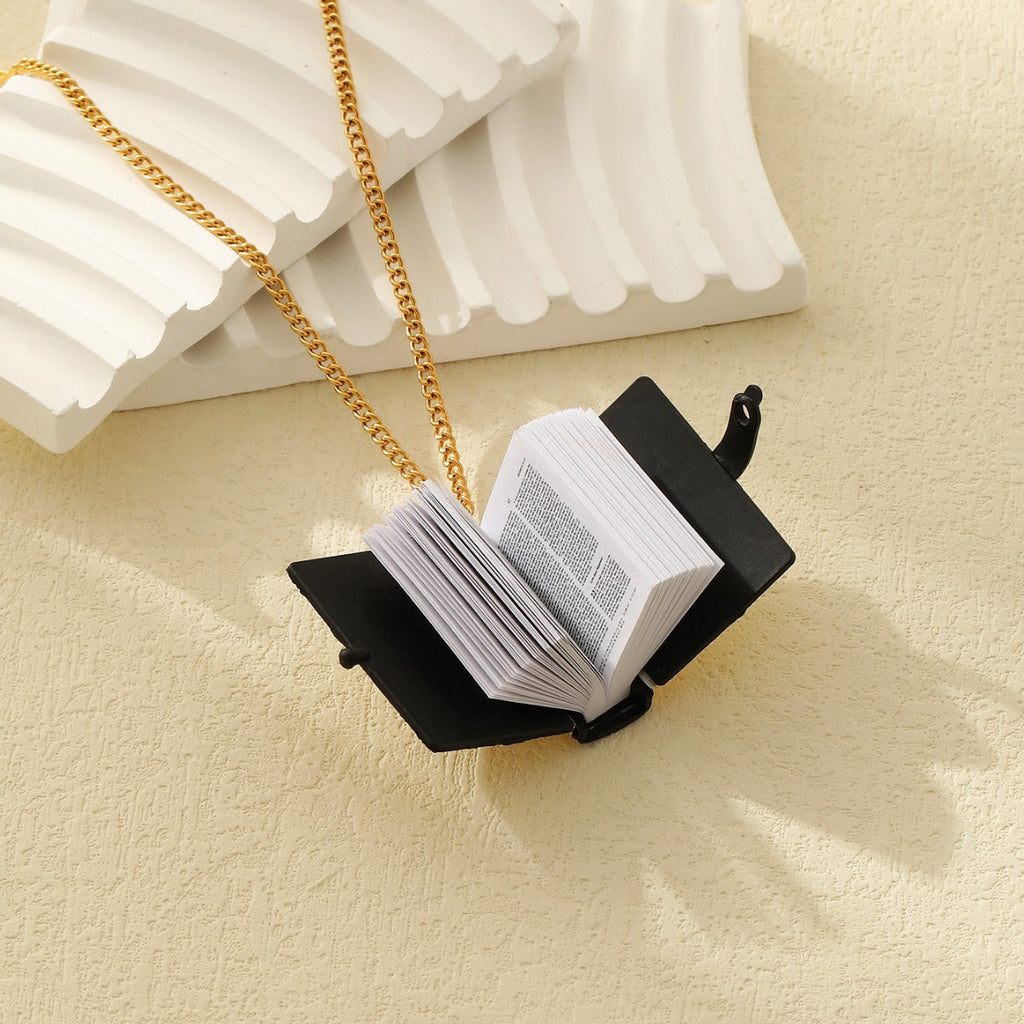 Silver cross necklace with white Bible inscription pendant