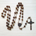 Detailed benedict cross pendant with imitation agate beads spiritual jewelry