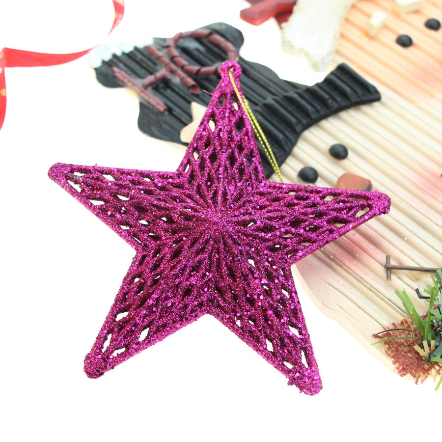 Colorful star ornament set including red blue purple pink rose red army green
