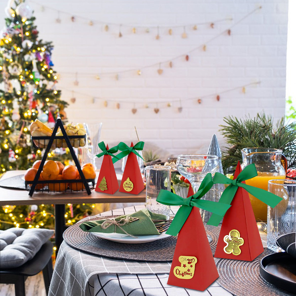 Holiday party favor boxes with festive design