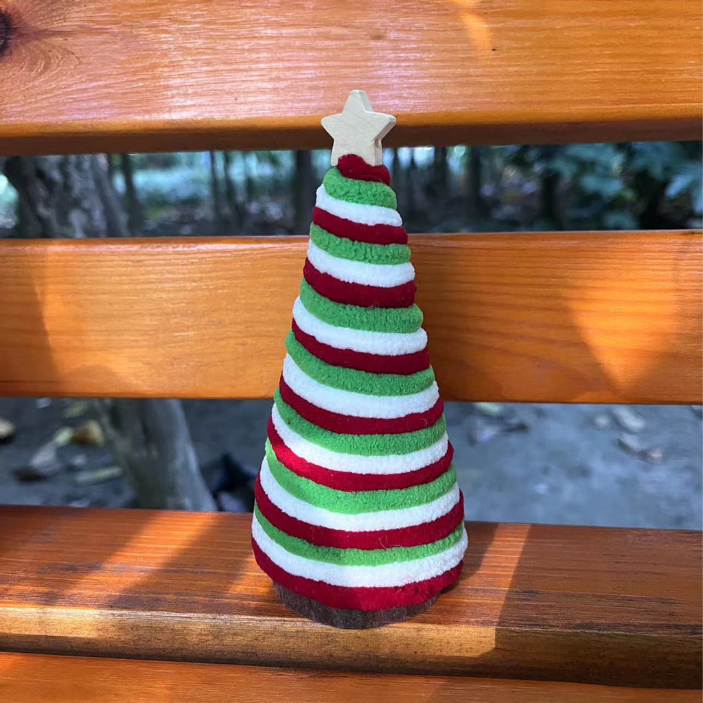 Soft cotton thread green Christmas tree ornament close-up detail