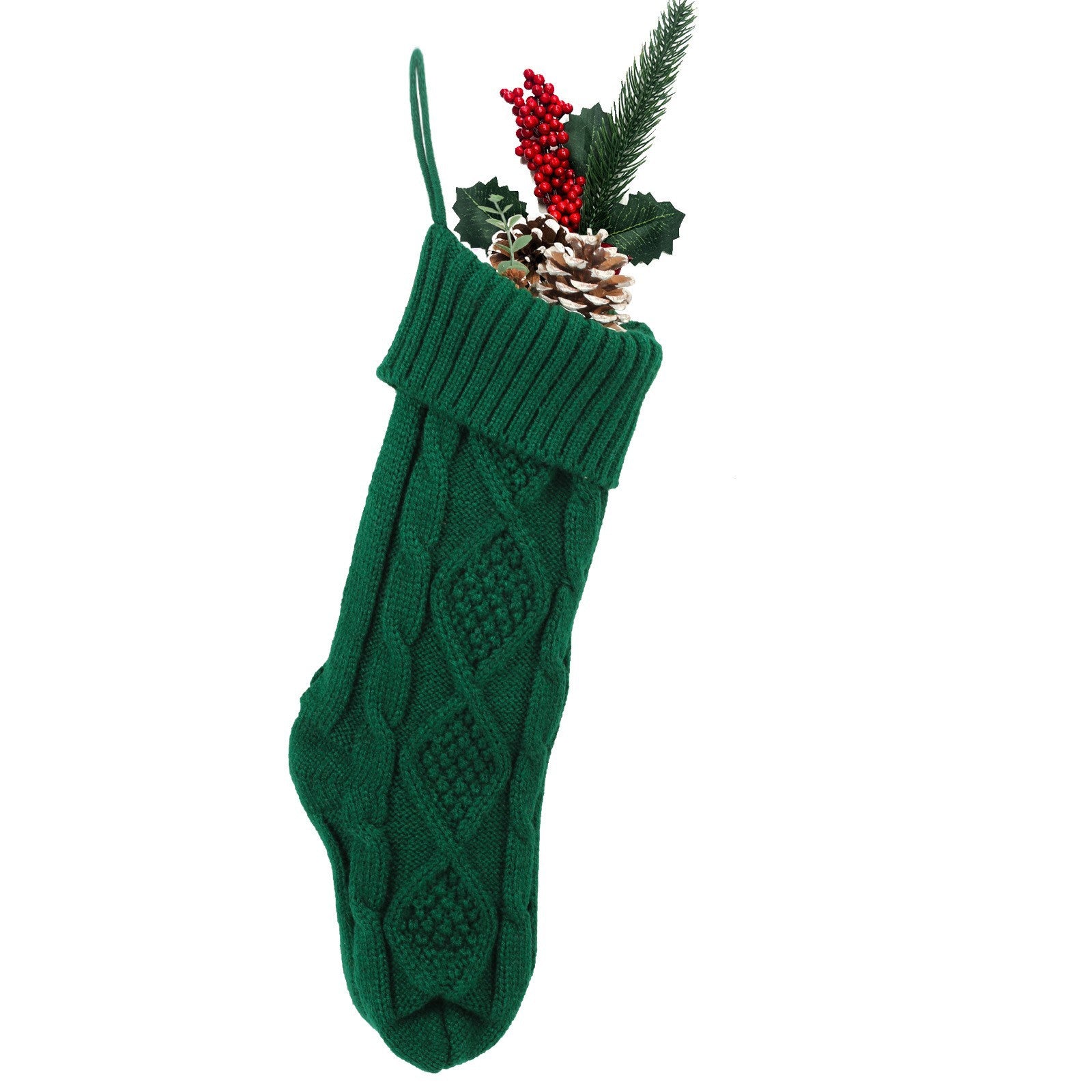 Close-up of embroidered detail on knitted Christmas stocking gift bag