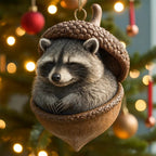 Raccoon pendant displayed in a winter Christmas scene