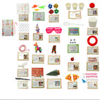 Creative flat lay of Christmas Elf Suit calendar with holiday decorations