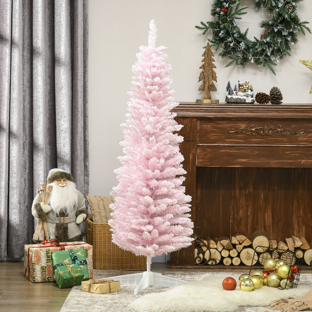 Slim pencil-shaped pink Christmas tree for small spaces and cozy homes