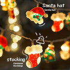 Battery-powered Christmas light chain arranged for holiday window decoration
