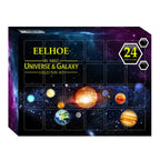 Plastic Christmas countdown calendar set showing cosmic star theme and holiday spirit