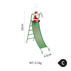 Set of 3 wrought iron Christmas slide ornaments featuring reindeer, snowman, and evergreen figures for festive window decor