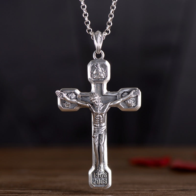 925 Sterling Silver Jesus Cross Men's Pendant Secondary image