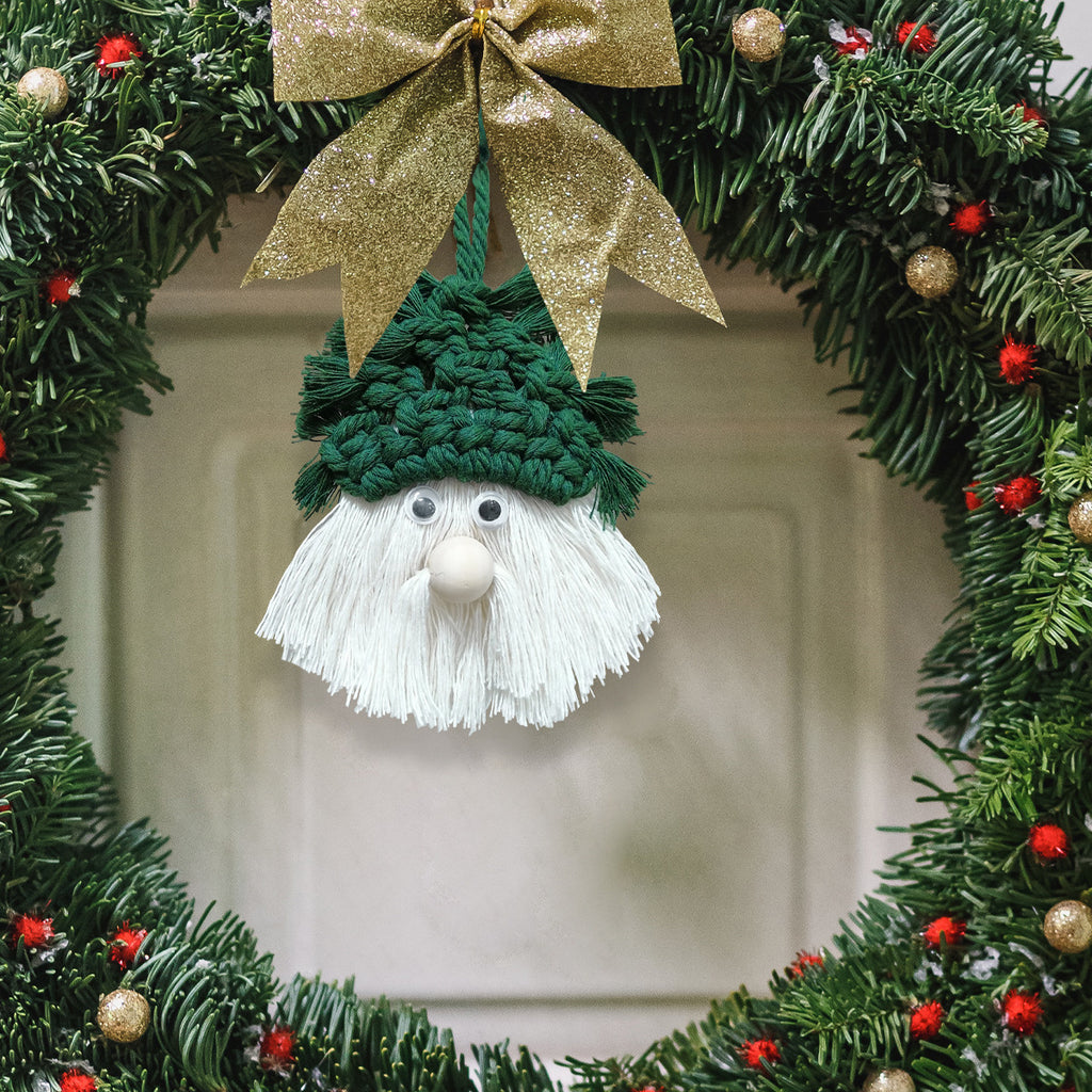 Cotton Christmas tree pendant with red and green yarn accents