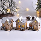 Cozy wooden Christmas house with soft LED glow for holiday display