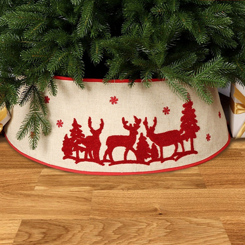 Linen tree skirt with elk design packed or folded for storage