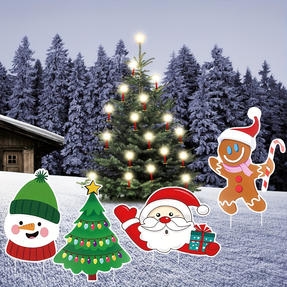 Festive Christmas tree yard sign with holiday decorations Main image