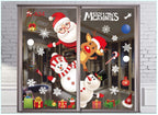 Festive Christmas window decals including snowman and holly designs