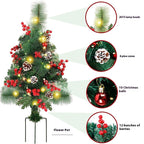 Solar Christmas tree lawn lamp glowing outdoors