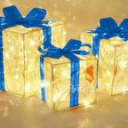 Luminous cat's eye Christmas gift box glowing on a festive table