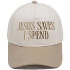 Jesus Saves I Spend color-block baseball cap in royal blue color