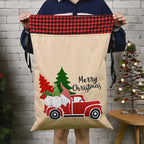 Christmas forest gift bag in festive room setting with holiday decorations