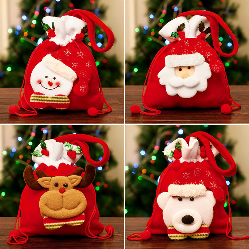 Christmas Brushed Gift Bag Set - Snowman Santa Elk Bear - Christian Home Decor