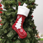 Christmas sock gift bag close-up showing cloth material and seasonal patterns