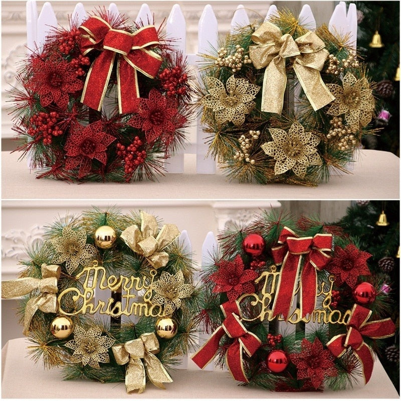 Christmas ornament garland displayed on fireplace mantle with festive holiday decor