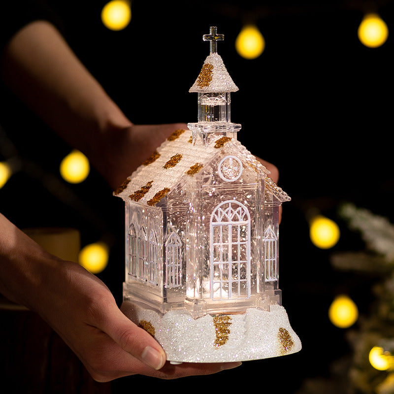 Crystal church music box ornament showing dimensional design and crystal-like appearance