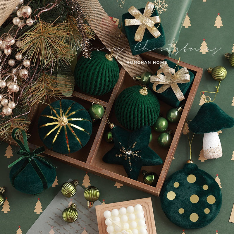 Flocked Dark Green Christmas Ball Ornament - Christian Jewelry