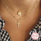 Sterling silver Virgin Mary and cross pendant in gold finish