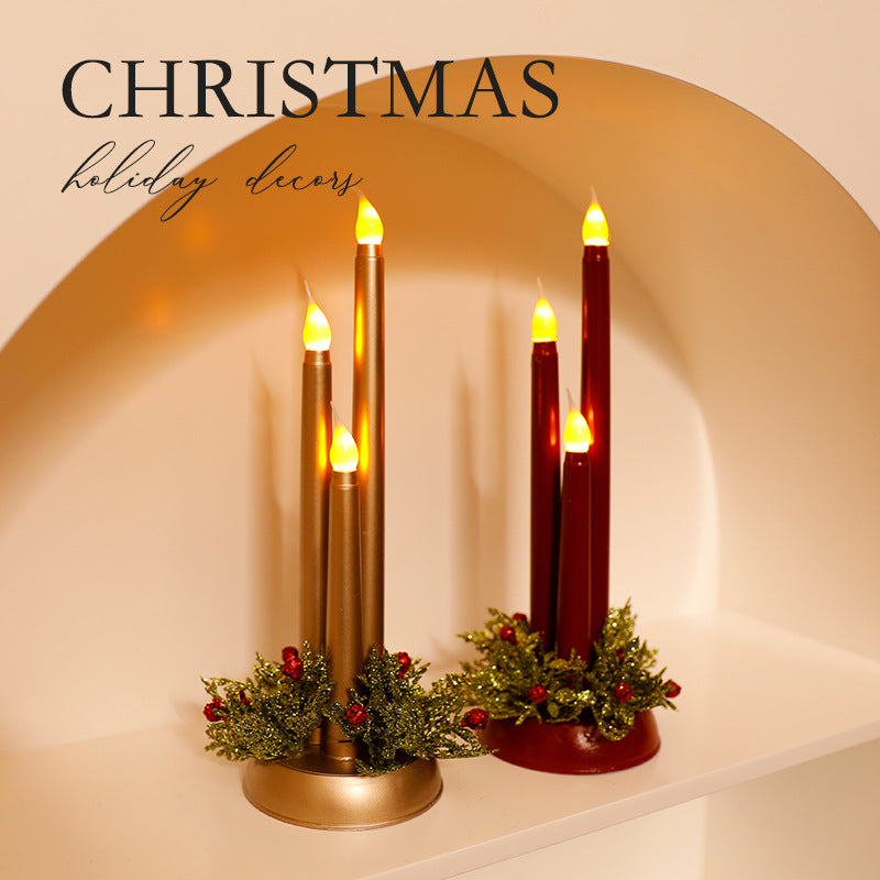 Round base LED candle decorations arranged for Christmas display