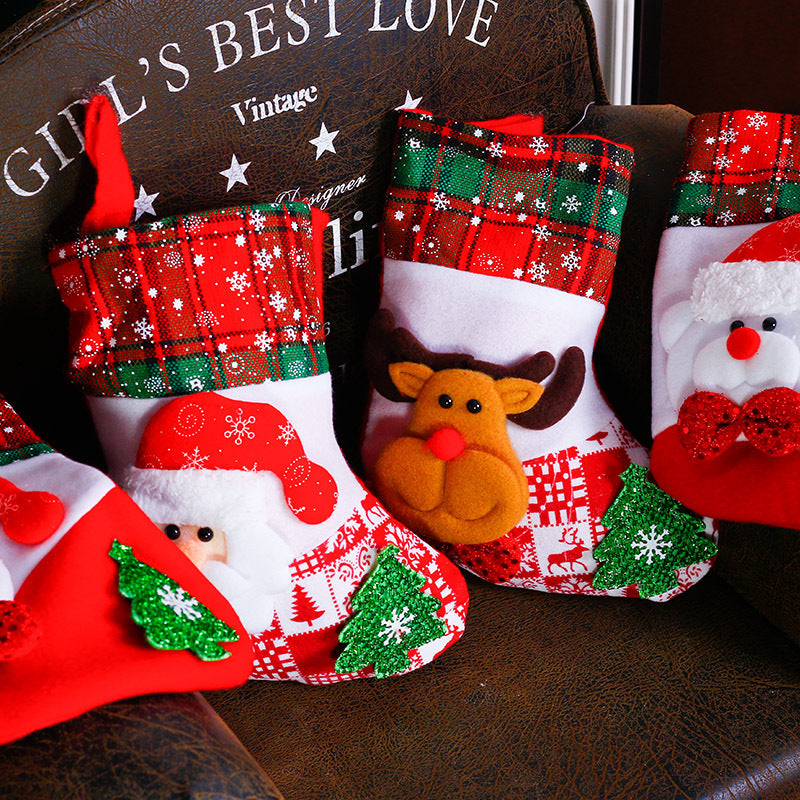 Multiple cloth sock ornaments showcasing four available variants